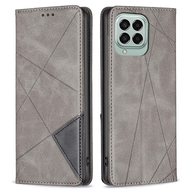 For Samsung Galaxy M33 5G (Global) Leather Case with Card Holder Imprinting Pattern Phone Stand Cover - Grey