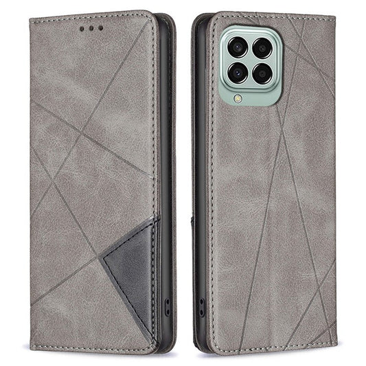 For Samsung Galaxy M33 5G (Global) Leather Case with Card Holder Imprinting Pattern Phone Stand Cover - Grey