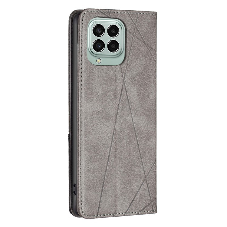 For Samsung Galaxy M33 5G (Global) Leather Case with Card Holder Imprinting Pattern Phone Stand Cover - Grey