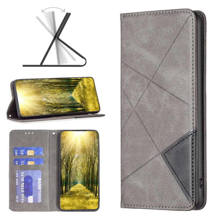 For Samsung Galaxy M33 5G (Global) Leather Case with Card Holder Imprinting Pattern Phone Stand Cover - Grey