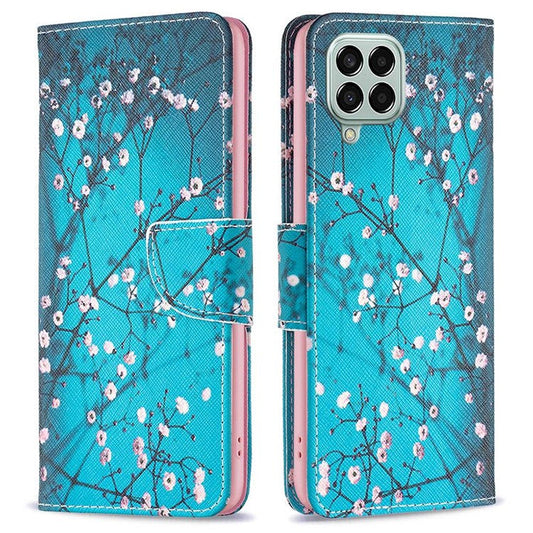 For Samsung Galaxy M33 5G (Global Version) Phone Case Pattern Printing PU Leather Wallet Stand Cover - Plum Blossom