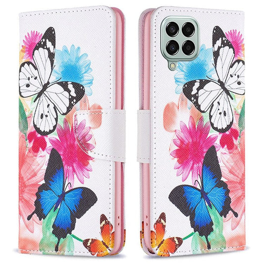 For Samsung Galaxy M33 5G (Global Version) Phone Case Pattern Printing PU Leather Wallet Stand Cover - Two Butterflies
