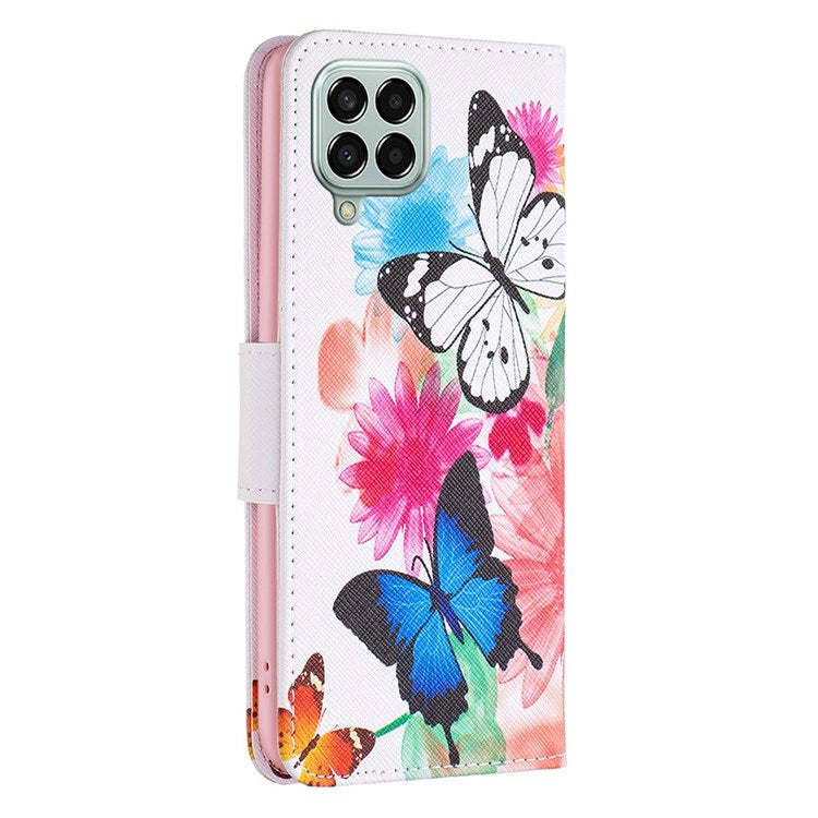 For Samsung Galaxy M33 5G (Global Version) Phone Case Pattern Printing PU Leather Wallet Stand Cover - Two Butterflies