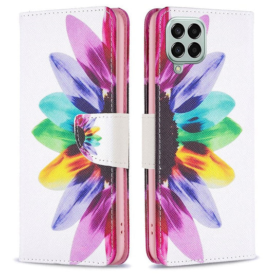 For Samsung Galaxy M33 5G (Global Version) Phone Case Pattern Printing PU Leather Wallet Stand Cover - Sunflower