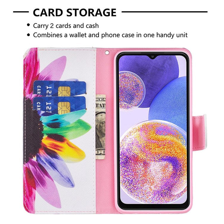 For Samsung Galaxy M33 5G (Global Version) Phone Case Pattern Printing PU Leather Wallet Stand Cover - Sunflower