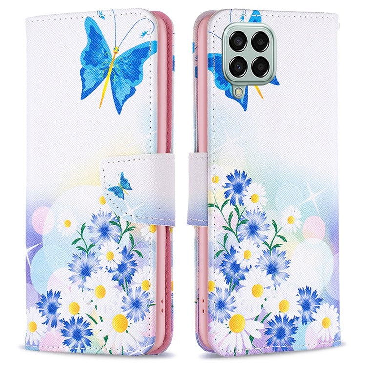 For Samsung Galaxy M33 5G (Global Version) Phone Case Pattern Printing PU Leather Wallet Stand Cover - Butterfly and Flowers