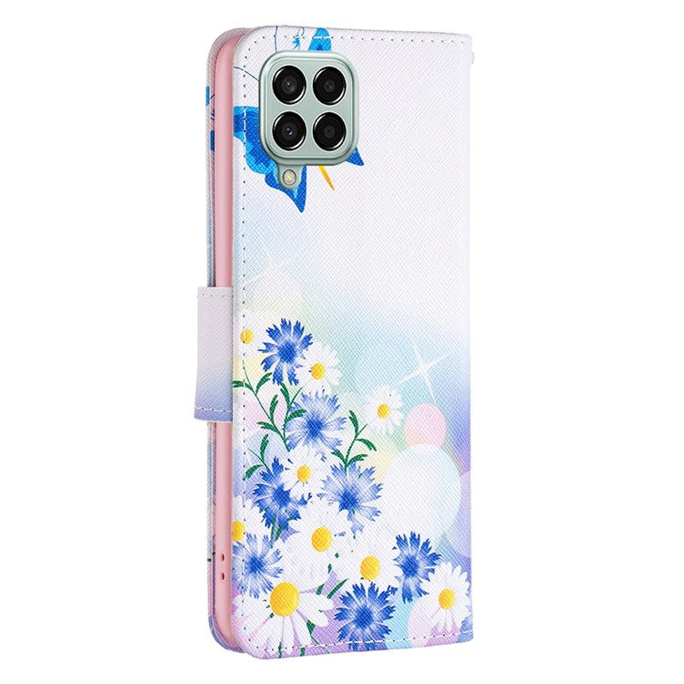 For Samsung Galaxy M33 5G (Global Version) Phone Case Pattern Printing PU Leather Wallet Stand Cover - Butterfly and Flowers