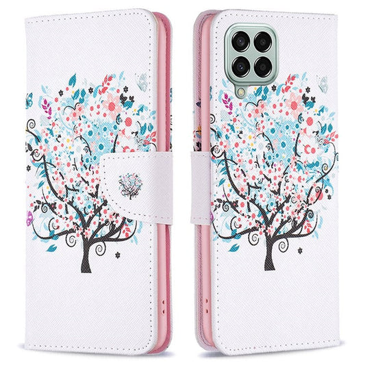 For Samsung Galaxy M33 5G (Global Version) Phone Case Pattern Printing PU Leather Wallet Stand Cover - Flower Tree