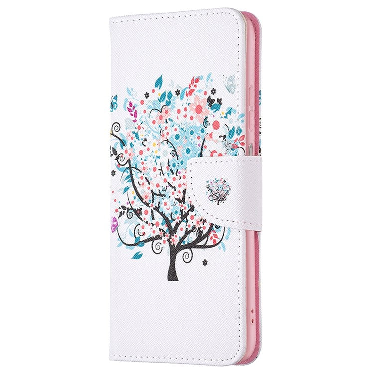For Samsung Galaxy M33 5G (Global Version) Phone Case Pattern Printing PU Leather Wallet Stand Cover - Flower Tree
