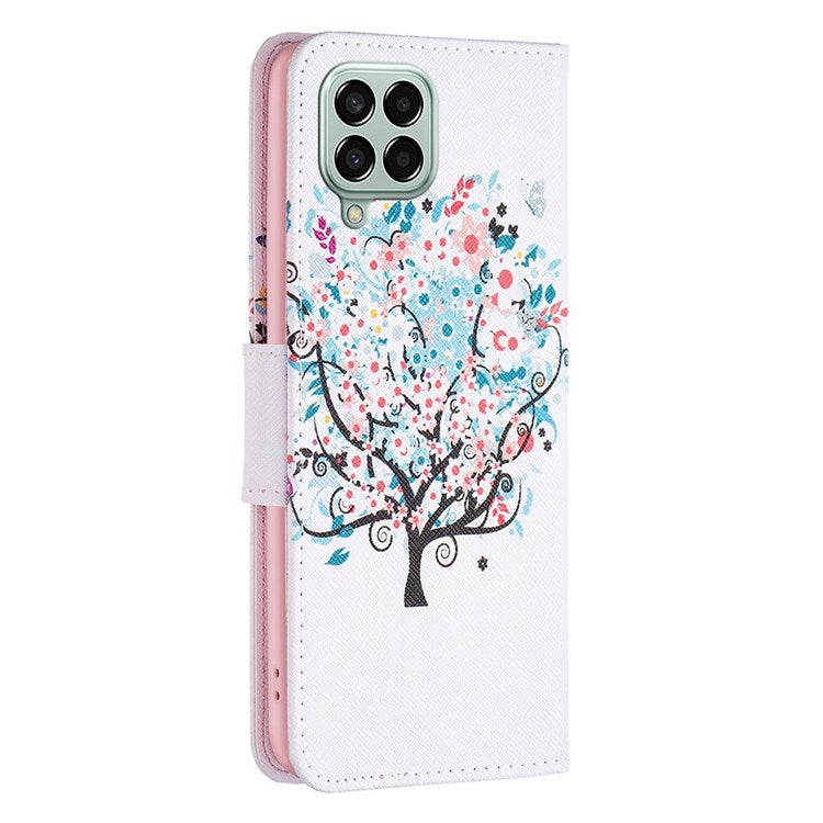 For Samsung Galaxy M33 5G (Global Version) Phone Case Pattern Printing PU Leather Wallet Stand Cover - Flower Tree