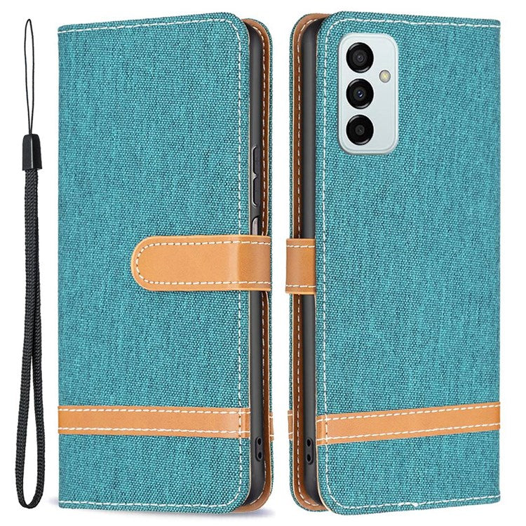 For Samsung Galaxy M23 5G / F23 5G Case Jeans Cloth Texture Leather Wallet Mobile Cover with Stand - Green