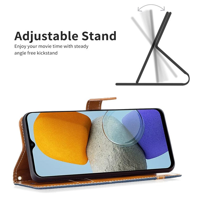 For Samsung Galaxy M23 5G / F23 5G Case Jeans Cloth Texture Leather Wallet Mobile Cover with Stand - Green