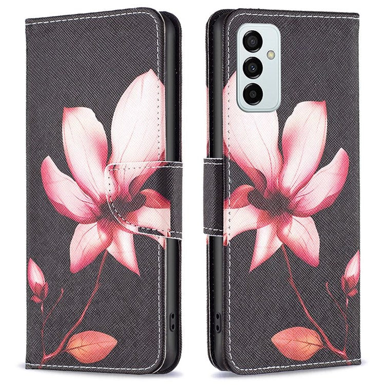For Samsung Galaxy M23 / F23 5G Leather Case Pattern Printing Wallet Stand Flip Mobile Cover - Pink Flower