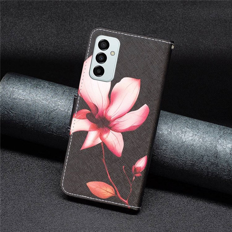 For Samsung Galaxy M23 / F23 5G Leather Case Pattern Printing Wallet Stand Flip Mobile Cover - Pink Flower