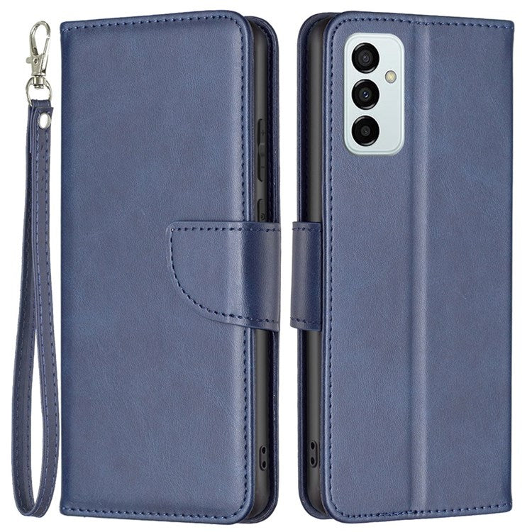 For Samsung Galaxy M23 5G / F23 5G Case Smooth Leather Wallet Stand Mobile Phone Cover with Strap - Blue