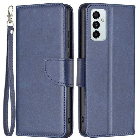 For Samsung Galaxy M23 5G / F23 5G Case Smooth Leather Wallet Stand Mobile Phone Cover with Strap - Blue
