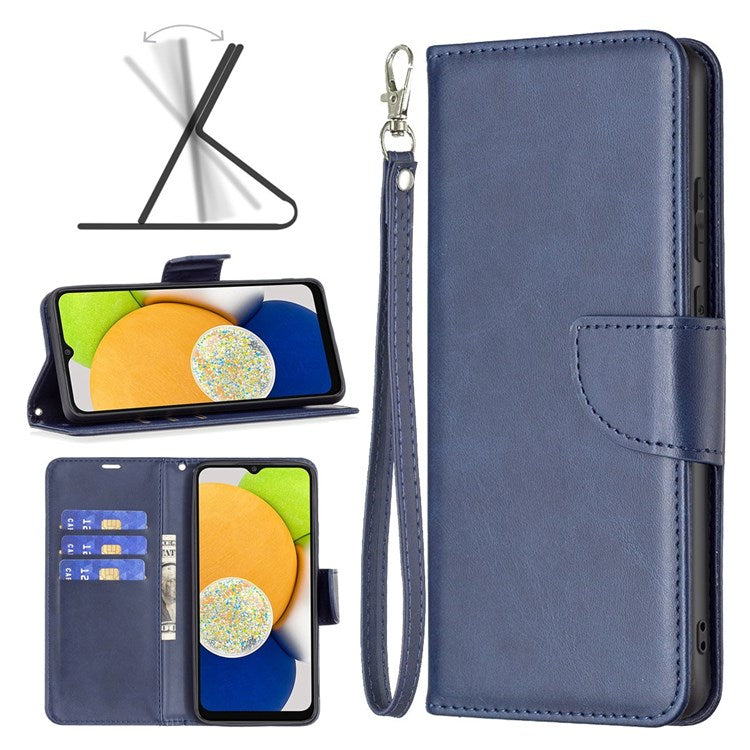 For Samsung Galaxy M23 5G / F23 5G Case Smooth Leather Wallet Stand Mobile Phone Cover with Strap - Blue