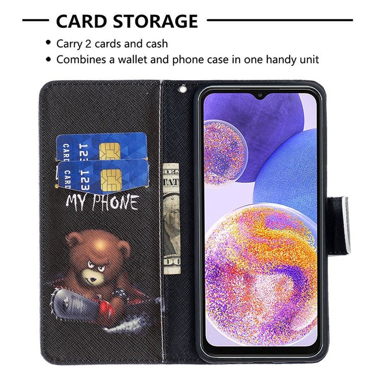 For Samsung Galaxy M23 / F23 5G Phone Case Pattern Printing PU Leather Wallet Stand Cover - Bear