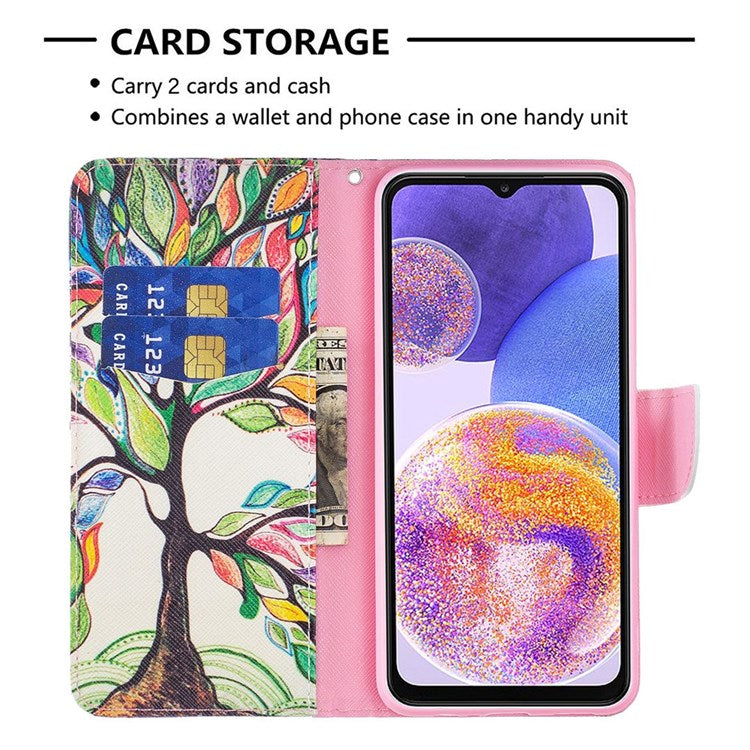 For Samsung Galaxy M23 / F23 5G Phone Case Pattern Printing PU Leather Wallet Stand Cover - Life Tree