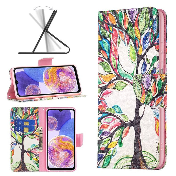 For Samsung Galaxy M23 / F23 5G Phone Case Pattern Printing PU Leather Wallet Stand Cover - Life Tree
