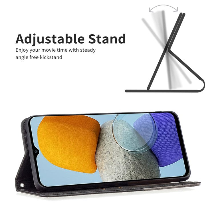 For Samsung Galaxy M23 5G / F23 5G Leather Case with Card Holder Imprinting Pattern Phone Stand Cover - Black