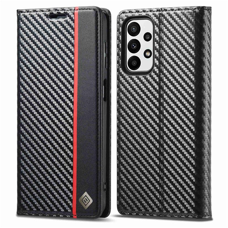 LC.IMEEKE for Samsung Galaxy A23 5G (Global Version) Wallet Style Carbon Fiber Texture Anti-scratch Anti-drop Leather Case Magnetic Auto-absorbed Stand Phone Shell - Vertical Stripe