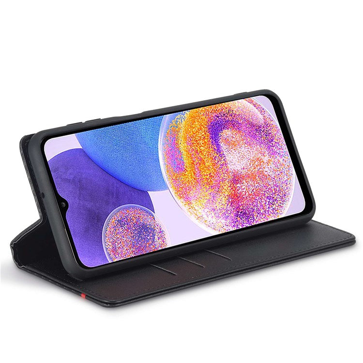 LC.IMEEKE for Samsung Galaxy A23 5G (Global Version) Wallet Style Carbon Fiber Texture Anti-scratch Anti-drop Leather Case Magnetic Auto-absorbed Stand Phone Shell - Vertical Stripe