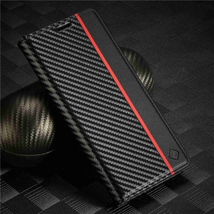 LC.IMEEKE for Samsung Galaxy A23 5G (Global Version) Wallet Style Carbon Fiber Texture Anti-scratch Anti-drop Leather Case Magnetic Auto-absorbed Stand Phone Shell - Vertical Stripe