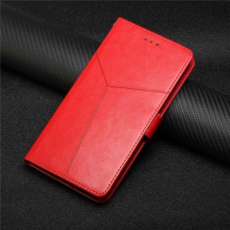 HT01 For Samsung Galaxy M33 5G (Global Version) Y-Shaped Lines Imprinting Wallet Stand Phone Cover PU Leather Cellphone Shell - Red