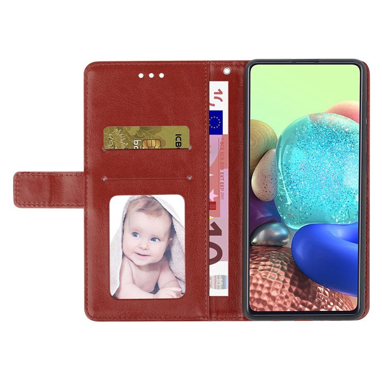 HT01 For Samsung Galaxy M33 5G (Global Version) Y-Shaped Lines Imprinting Wallet Stand Phone Cover PU Leather Cellphone Shell - Brown