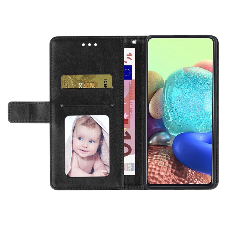 HT01 For Samsung Galaxy M53 5G PU Leather Phone Shell Bump Proof Y-Shaped Lines Imprinting Wallet Stand Phone Cover - Black