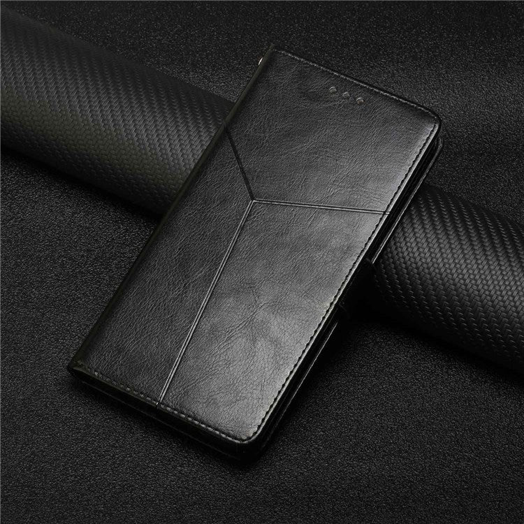 HT01 For Samsung Galaxy M53 5G PU Leather Phone Shell Bump Proof Y-Shaped Lines Imprinting Wallet Stand Phone Cover - Black