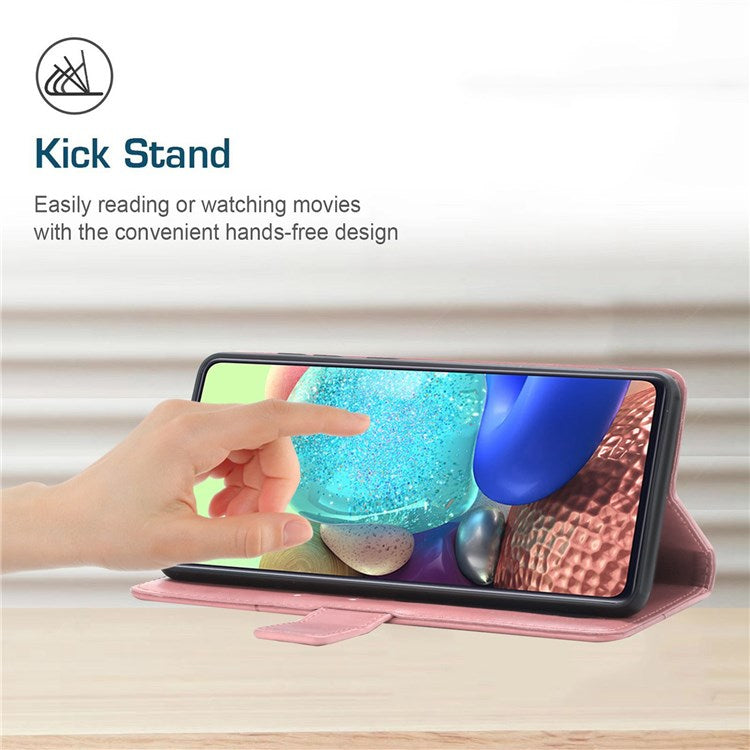 HT01 For Samsung Galaxy M23 5G/F23 5G Shock Absorption PU Leather Phone Shell Y-Shaped Lines Imprinting Wallet Stand Phone Cover - Pink