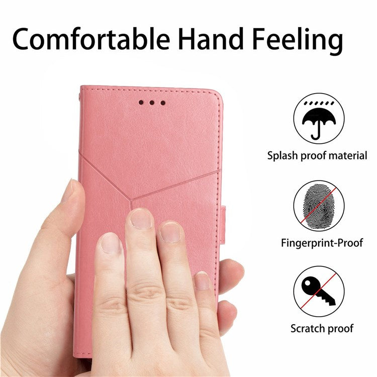 HT01 For Samsung Galaxy M23 5G/F23 5G Shock Absorption PU Leather Phone Shell Y-Shaped Lines Imprinting Wallet Stand Phone Cover - Pink