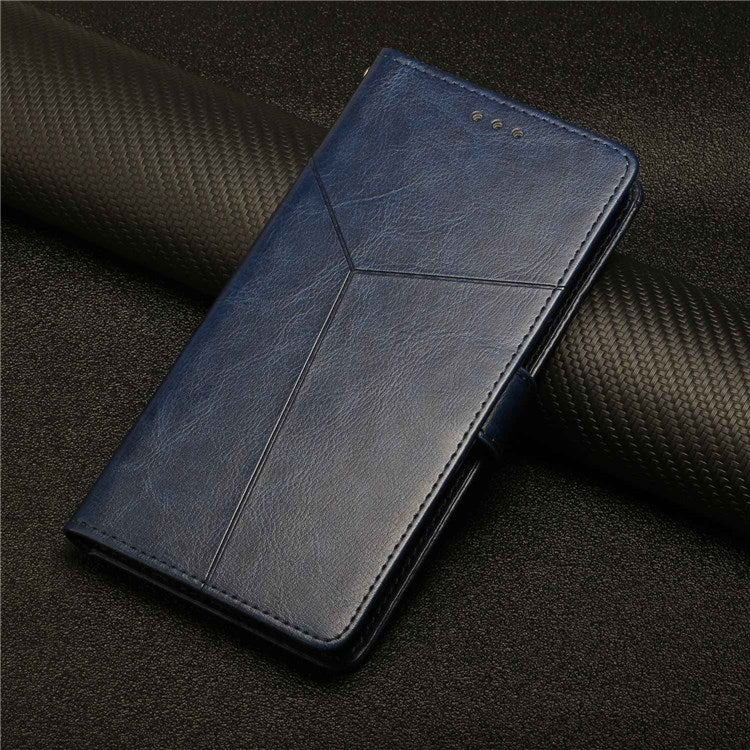 HT01 For Samsung Galaxy M23 5G/F23 5G Shock Absorption PU Leather Phone Shell Y-Shaped Lines Imprinting Wallet Stand Phone Cover - Blue