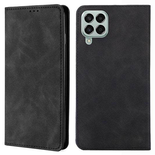 For Samsung Galaxy M33 5G (Global Version) Phone Stand Shell, Card Holder Design Skin-touch Feeling Leather Case - Black