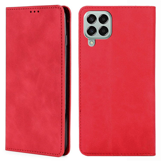 For Samsung Galaxy M33 5G (Global Version) Phone Stand Shell, Card Holder Design Skin-touch Feeling Leather Case - Red
