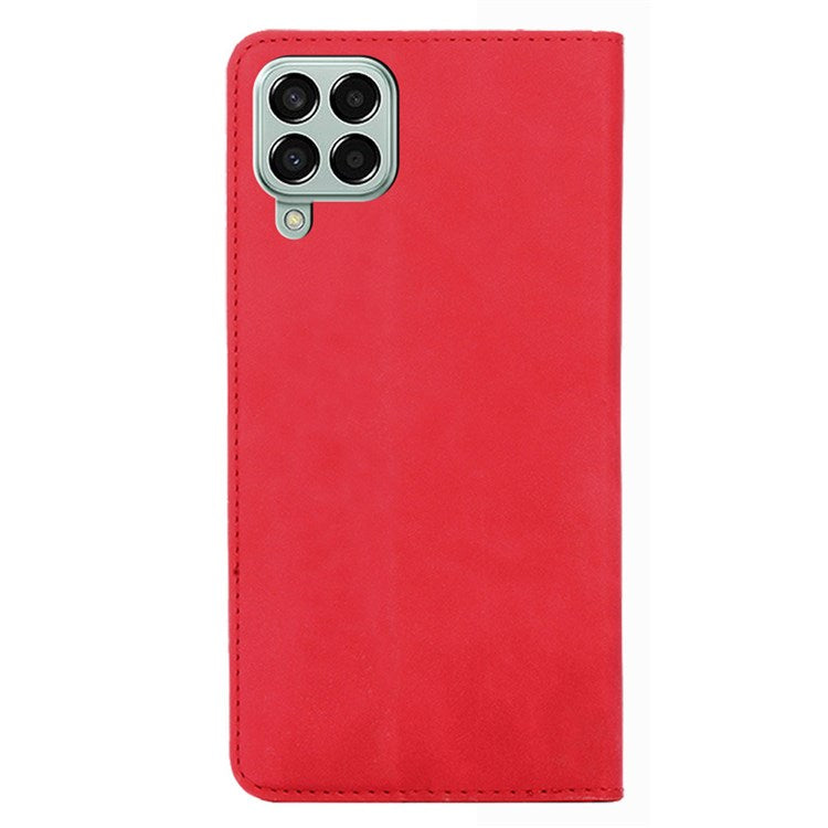 For Samsung Galaxy M33 5G (Global Version) Phone Stand Shell, Card Holder Design Skin-touch Feeling Leather Case - Red