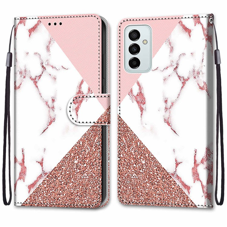 Novel Pattern Printing PU Leather Phone Shell for Samsung Galaxy M23 5G/F23 5G, Anti-Collision Scratch-Resistant Folio Flip Wallet Stand Leather Case - B17 Pink Marble