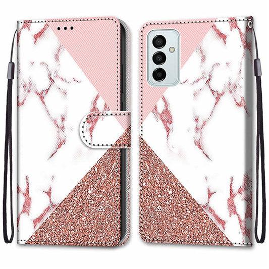 Novel Pattern Printing PU Leather Phone Shell for Samsung Galaxy M23 5G/F23 5G, Anti-Collision Scratch-Resistant Folio Flip Wallet Stand Leather Case - B17 Pink Marble