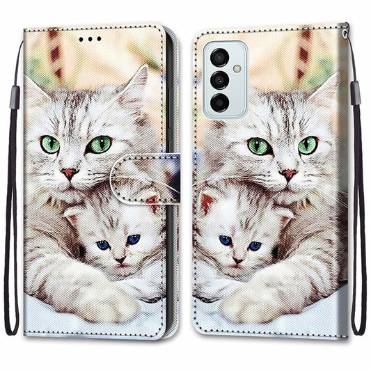 Novel Pattern Printing PU Leather Phone Shell for Samsung Galaxy M23 5G/F23 5G, Anti-Collision Scratch-Resistant Folio Flip Wallet Stand Leather Case - B05 Big Cat Hugging Kitten