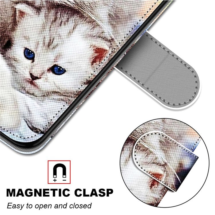Novel Pattern Printing PU Leather Phone Shell for Samsung Galaxy M23 5G/F23 5G, Anti-Collision Scratch-Resistant Folio Flip Wallet Stand Leather Case - B05 Big Cat Hugging Kitten