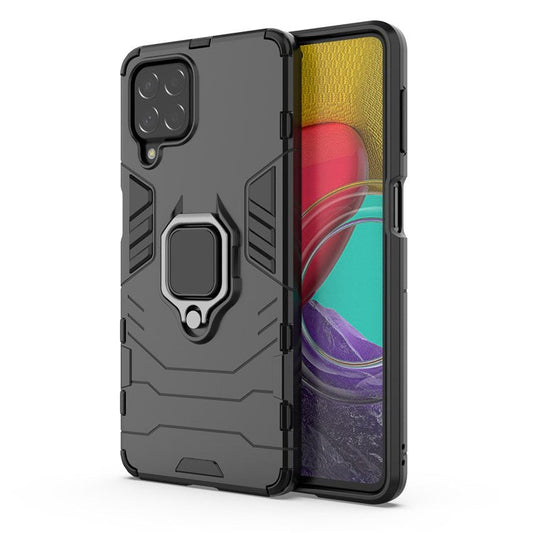 For Samsung Galaxy M53 5G Phone Case Ring Holder Kickstand Hybrid Hard PC Soft TPU Shockproof Protective Cover - Black