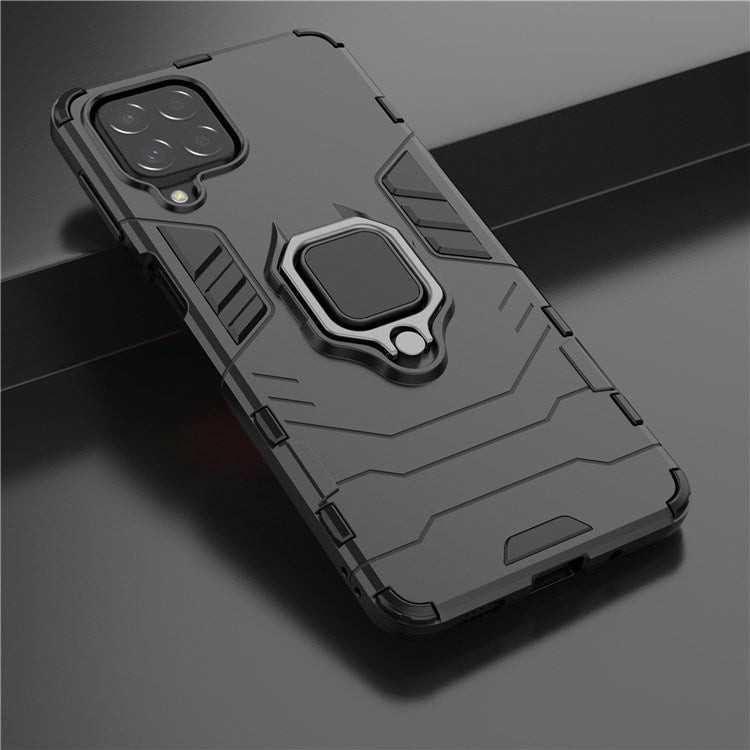 For Samsung Galaxy M53 5G Phone Case Ring Holder Kickstand Hybrid Hard PC Soft TPU Shockproof Protective Cover - Black