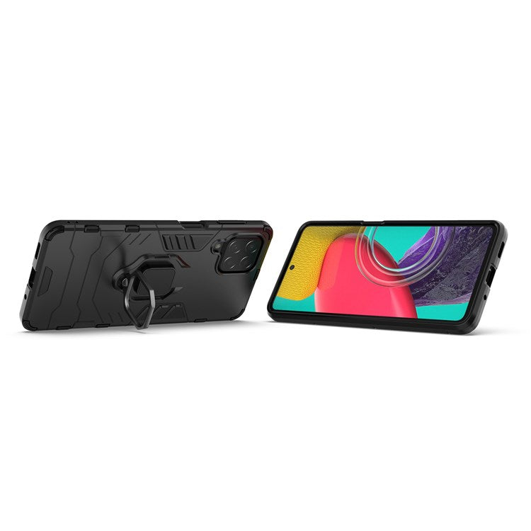 For Samsung Galaxy M53 5G Phone Case Ring Holder Kickstand Hybrid Hard PC Soft TPU Shockproof Protective Cover - Black