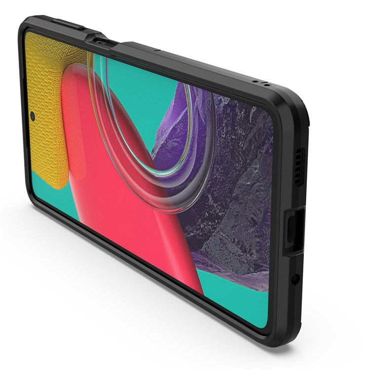 For Samsung Galaxy M53 5G Phone Case Ring Holder Kickstand Hybrid Hard PC Soft TPU Shockproof Protective Cover - Black