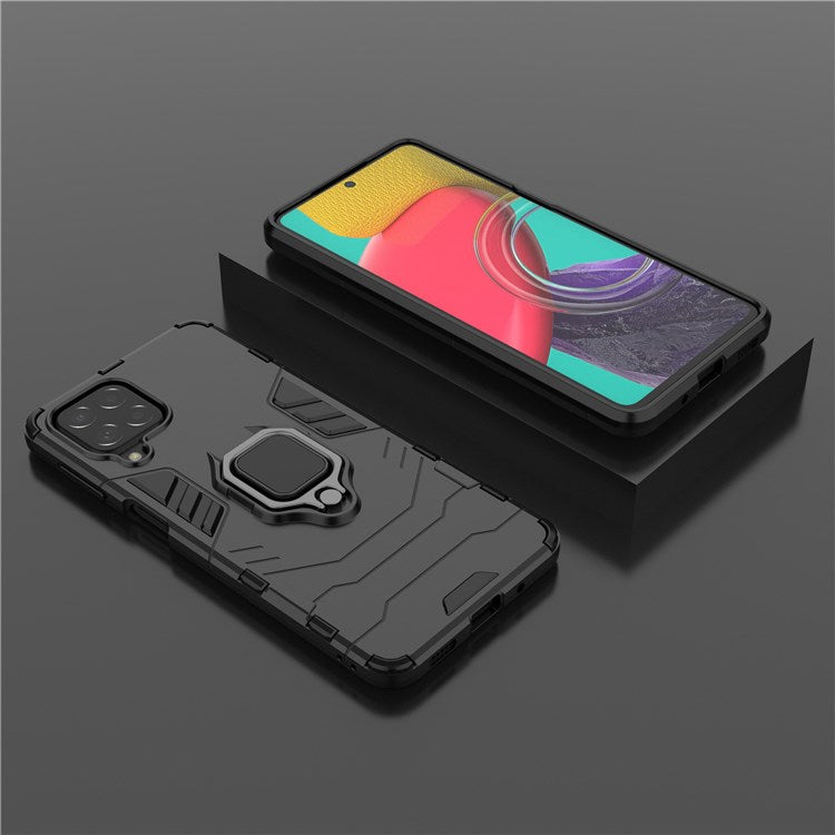 For Samsung Galaxy M53 5G Phone Case Ring Holder Kickstand Hybrid Hard PC Soft TPU Shockproof Protective Cover - Black