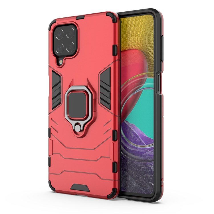 For Samsung Galaxy M53 5G Phone Case Ring Holder Kickstand Hybrid Hard PC Soft TPU Shockproof Protective Cover - Red