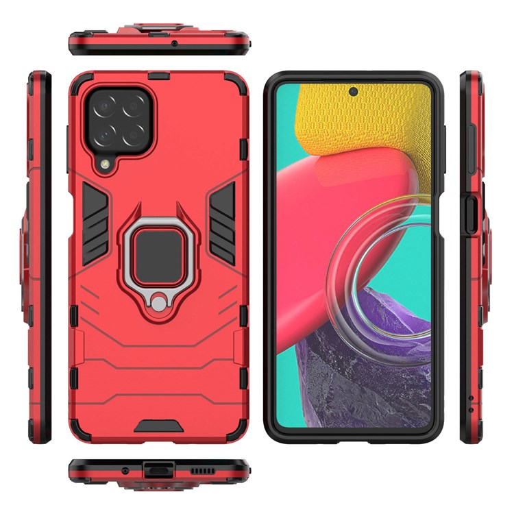 For Samsung Galaxy M53 5G Phone Case Ring Holder Kickstand Hybrid Hard PC Soft TPU Shockproof Protective Cover - Red