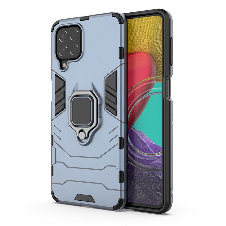 For Samsung Galaxy M53 5G Phone Case Ring Holder Kickstand Hybrid Hard PC Soft TPU Shockproof Protective Cover - Dark Blue